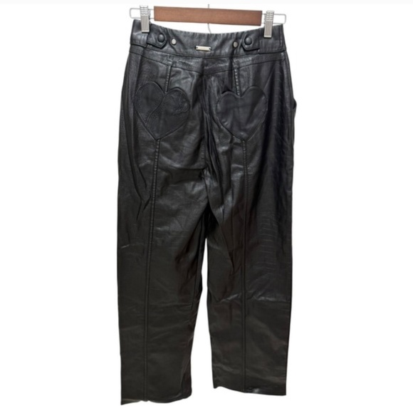 Sexy Heart Pockets Black Faux Leather Trousers Maniere De Voir Pants - Picture 2 of 8